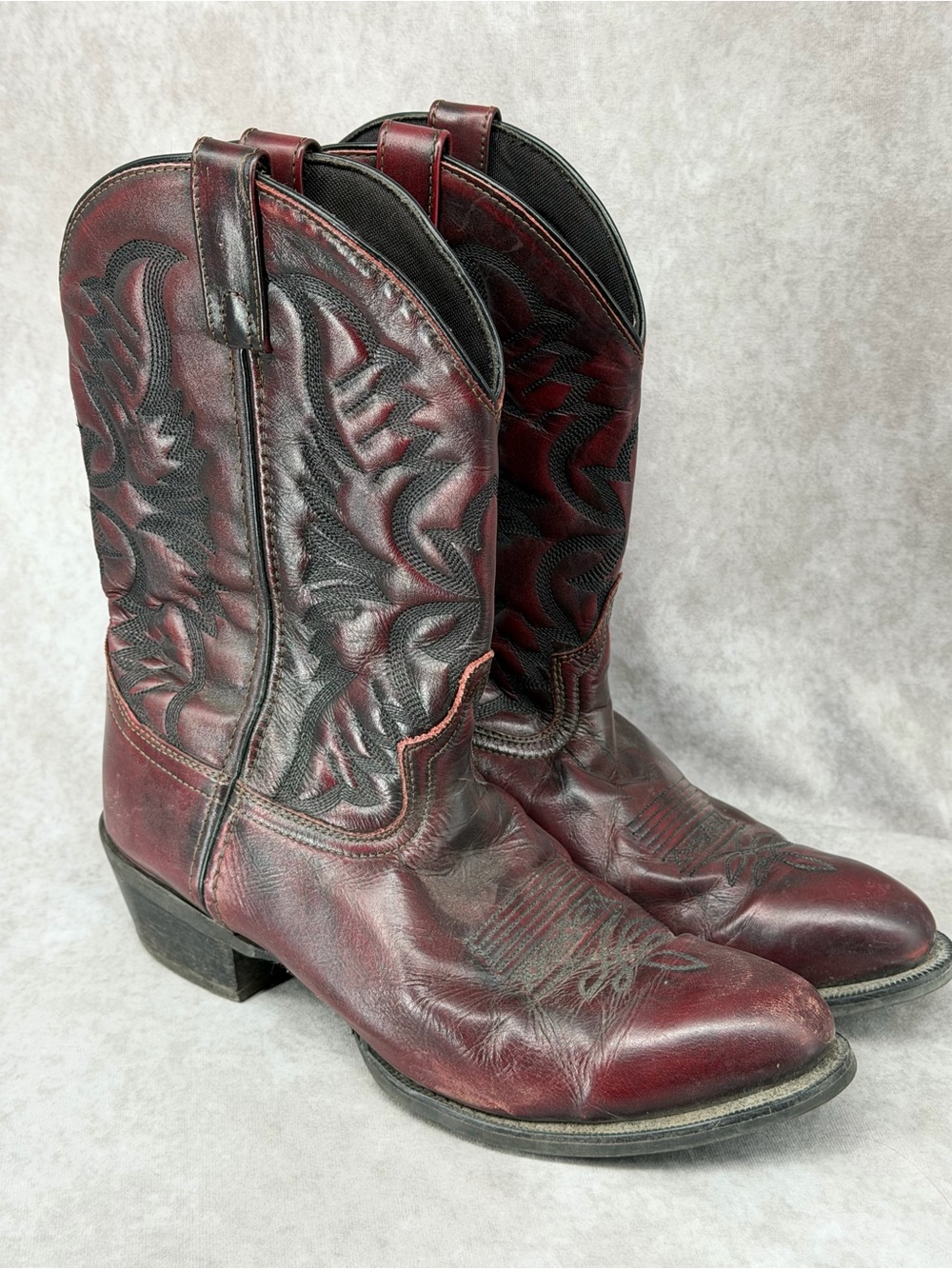 Laredo Men's Burgundy and Black Western Cowboy Boots